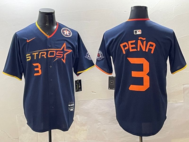 Men Houston Astros #3 Pena Drak Blue Three generations Joint Name 2025 Nike MLB Jersey style 9